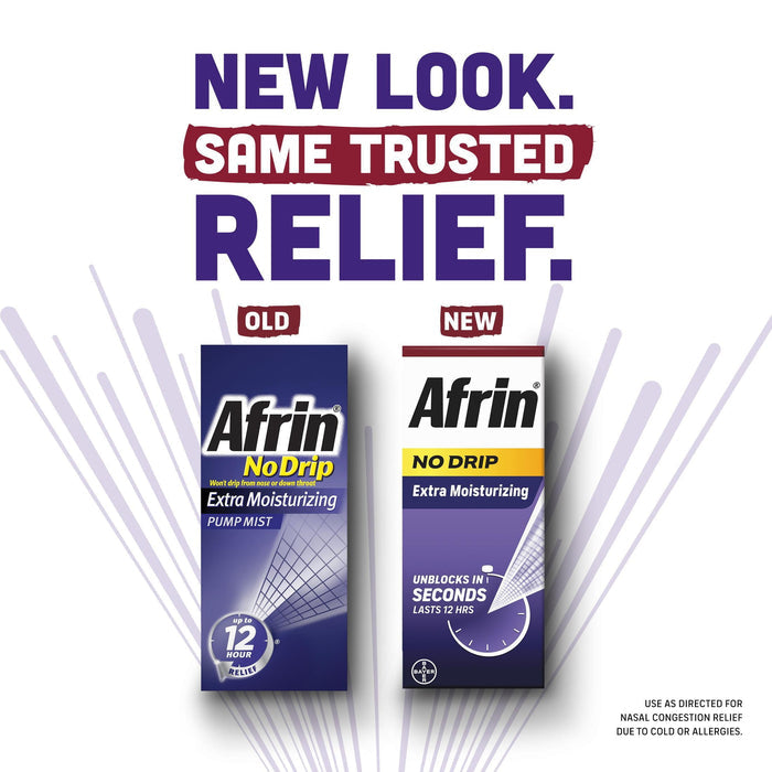Afrin No Drip Extra Moisturizing 12 Hour Nasal Congestion Relief Spray, 1-15 ml Bottle