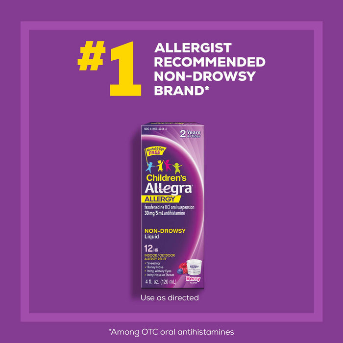 Allegra Children's 12 Hour Non-Drowsy Antihistamine Allergy Relief Medicine 30mg Berry Flavor Liquid 8oz