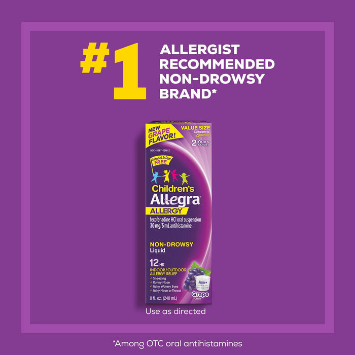 Allegra Children's 12 Hour Non-Drowsy Antihistamine Allergy Relief Medicine 30mg Grape Flavor Liquid 8oz
