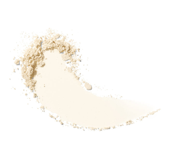 {Translucent Regular} Smear swatch of Morphe Bake & Set Setting Powder in Translucent, a finely-milled light beige powder on white background.
