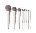 Morphe Best Of Blends 8 Piece Face Eye Brush Set with cream handles labeled "MORPHE," gray bristles in descending sizes, including a spoolie.