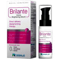 Packaging and bottle of Brilante Intense Brightening Serum, 50ml, with text highlighting its benefits and dermatological testing.