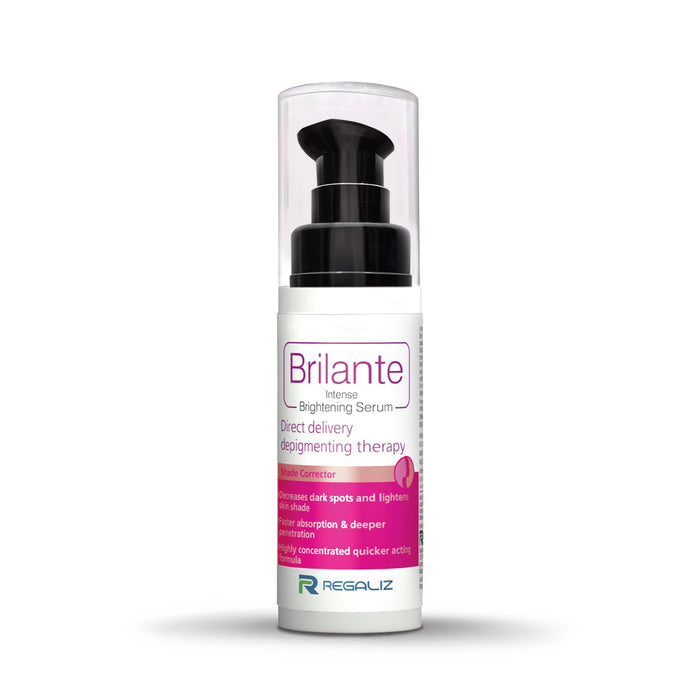 A pump bottle of Brilante intense brightening serum, 30ml.