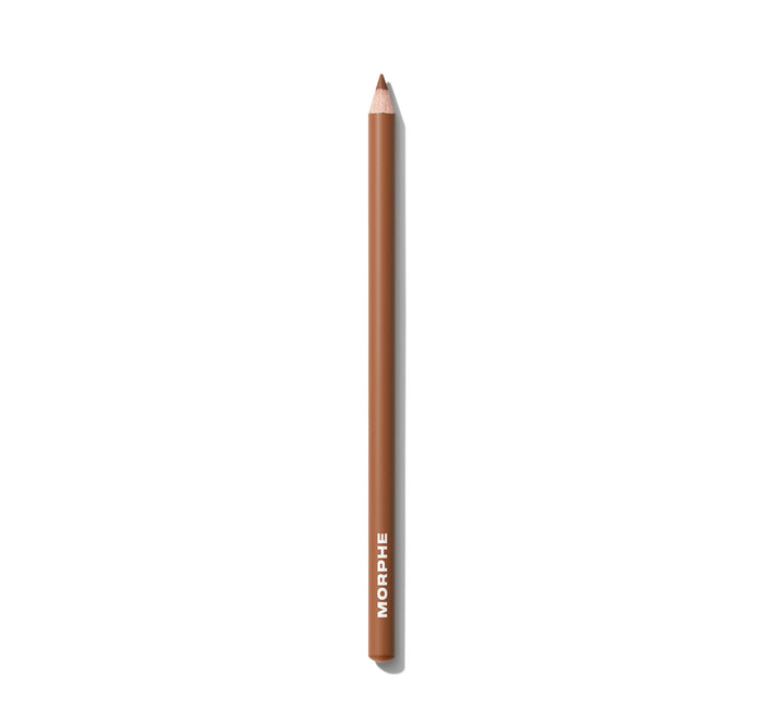 {Sweet Tea} Morphe Signature Lip Pencil in a warm brown-nude shade with MORPHE printed on the barrel, sharpened tip shown.