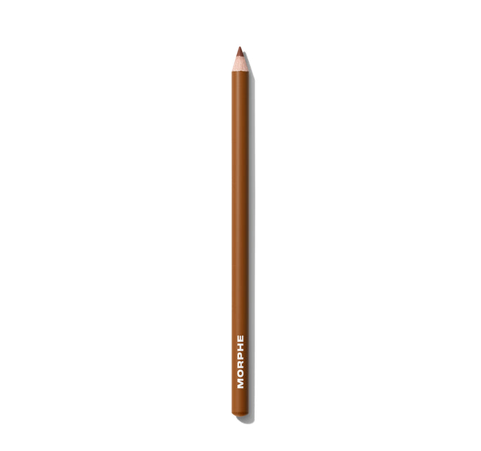 {Brulee} Morphe Signature Lip Pencil in a warm caramel-brown shade, full-length pencil with MORPHE printed on barrel.