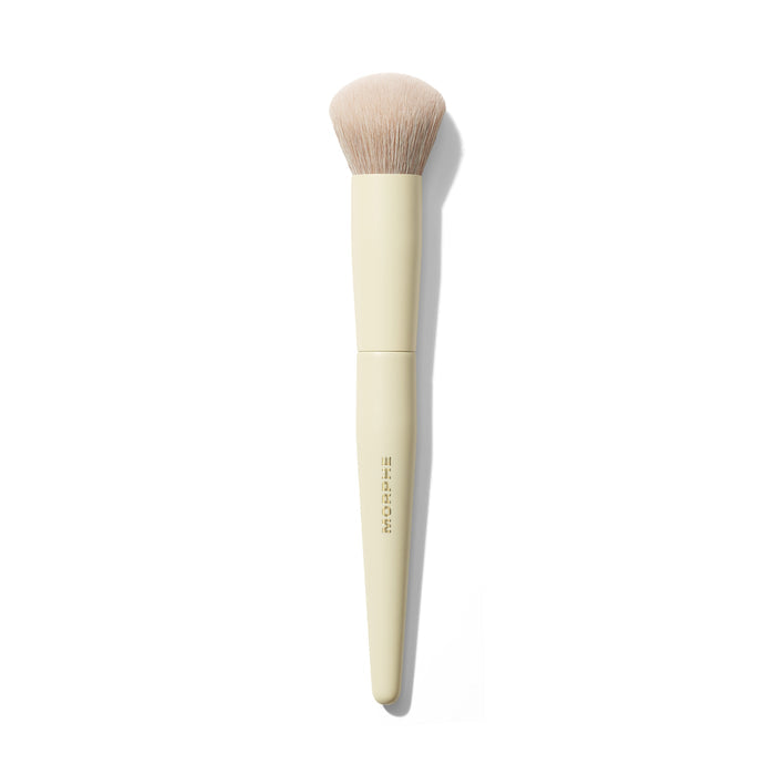 Morphe Buttery Blends M108 Slanted Foundation Brush with a cream handle stamped "MORPHE" and soft angled bristles.