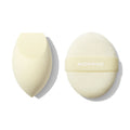 Morphe Buttery Blends Tool Duo featuring a teardrop blending sponge and a round powder puff with MORPHE elastic band.