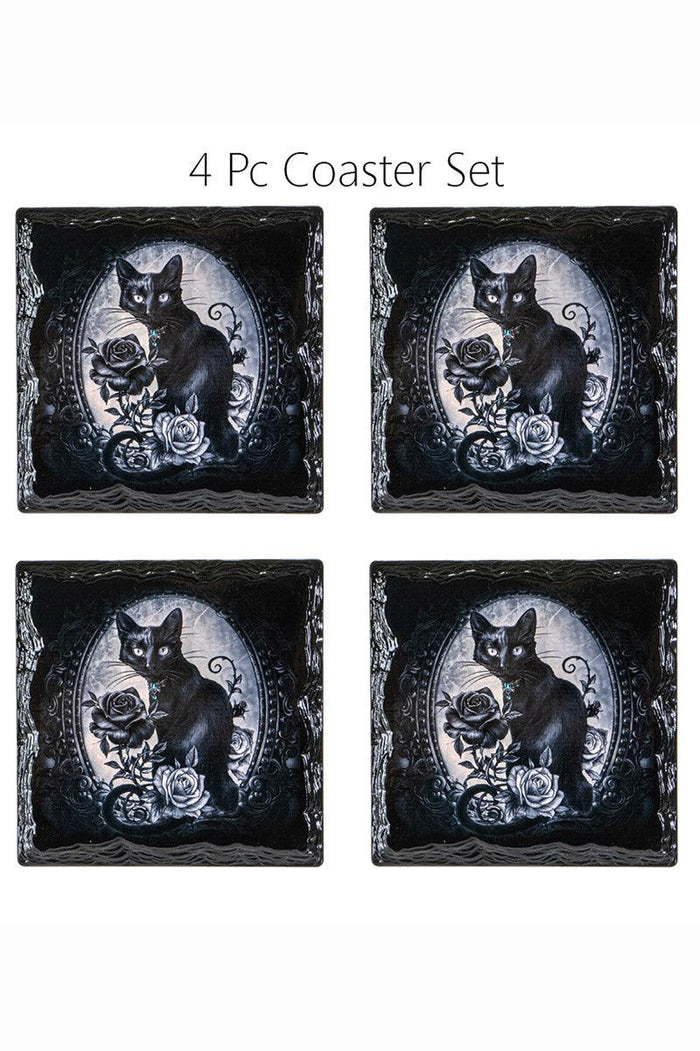 Cat Roses Slate Coasters [Set of 4] - housewares - VampireFreaks - Pacific Giftware