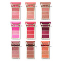 Nine Morphe Cheek Thrills Multi-Finish Face Trio compacts open with three blush shades each, MORPHE on shimmer pans.
