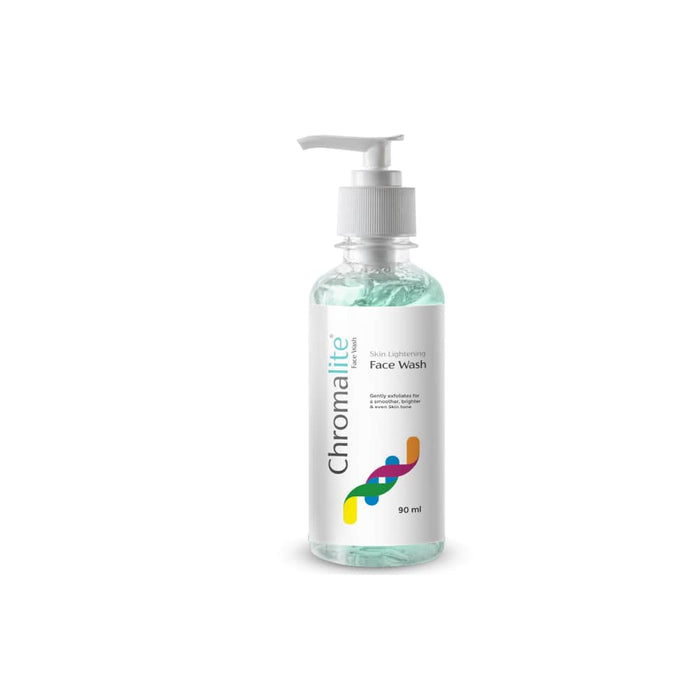 A bottle of Chromalite Face Wash with a pump dispenser, 90ml.