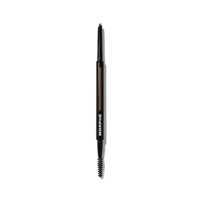 {Cold Brew (brown)} Morphe Definer Dual-Ended Brow Pencil & Spoolie in Cold Brew, black barrel with brown shade window labeled MORPHE, micro pencil tip and spoolie end.