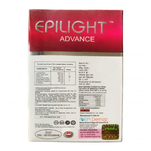 EPILIGHT Advance L-Glutathione With Vitamin C, 30 Tablets