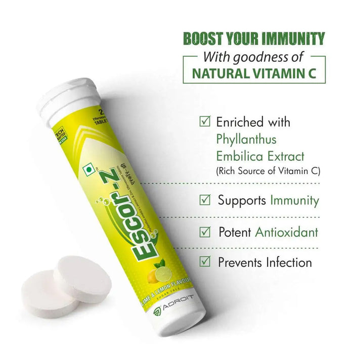 Escor-Z Effervescent Tablets Lime and Lemon Flavour Pack of 2