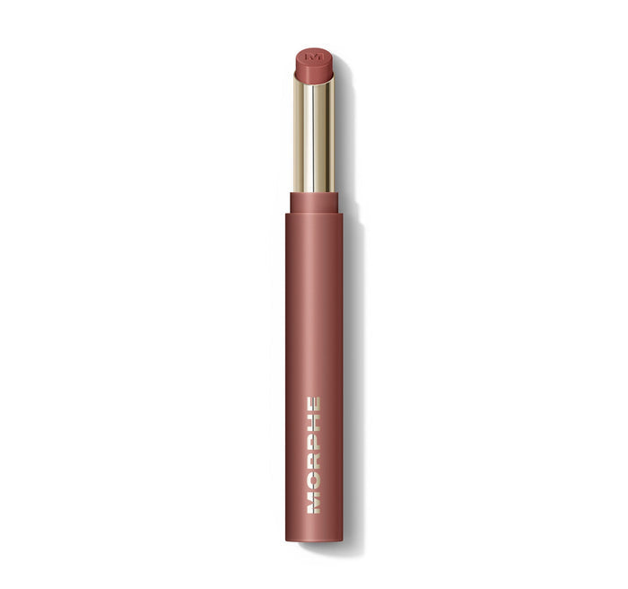 {Whipped} Morphe Lip Filter Hydroplump Soft Matte Lipstick in a mauve-nude bullet with gold ferrule and MORPHE printed on tube.