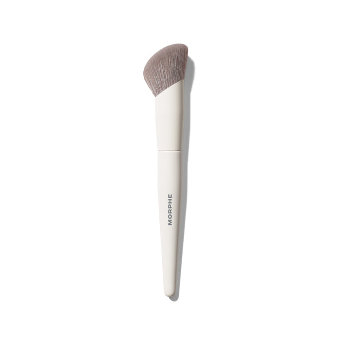 Morphe M103 Angled Cream & Liquid Foundation Brush with cream handle, MORPHE engraved, and angled grey-white bristles.