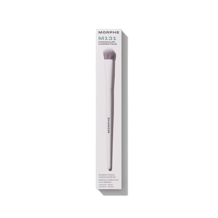 M131 Rounded Paddle Concealer Brush in MORPHE Concealer/Correcteur retail box labeled Rounded Paddle Concealer Brush / Pinceau Correcteur Plat Arrondi.