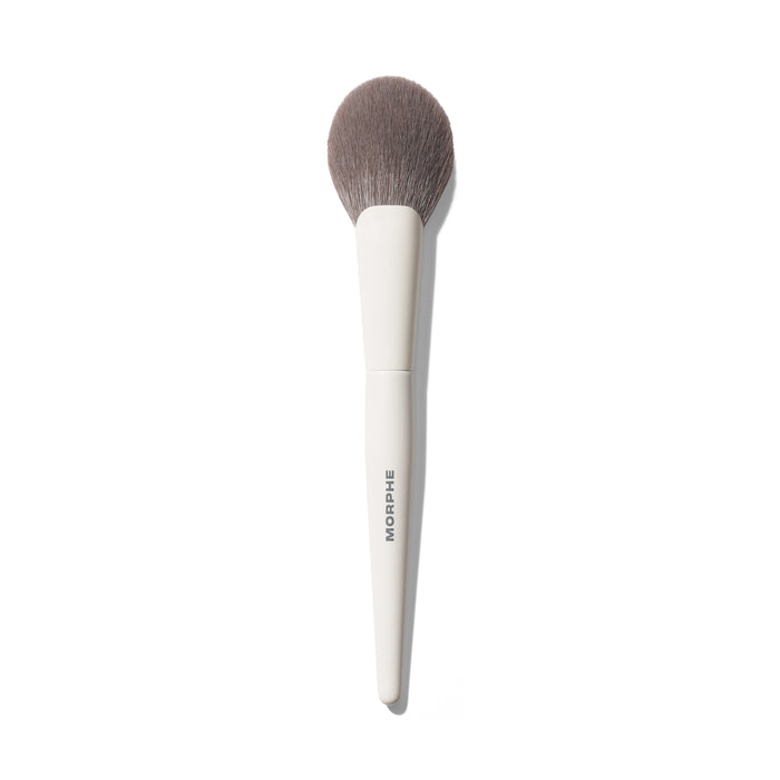 Morphe M163 Paddle Powder Brush with cream handle printed "MORPHE," large round gray bristle head on white background.