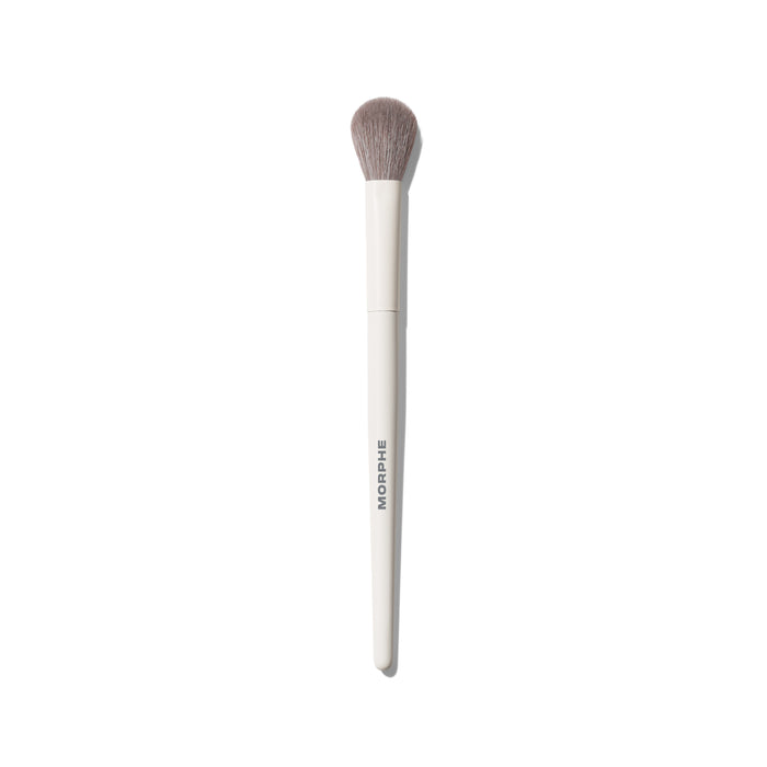 Morphe M282 Rounded Cream & Liquid Highlight Brush with rounded gray bristles and a white handle printed MORPHE.