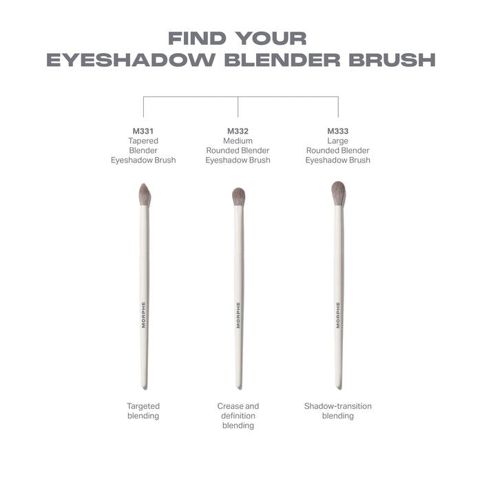 Eyeshadow Blender Brush family lineup featuring M332 Medium Rounded Blender alongside other Morphe blender brushes.
