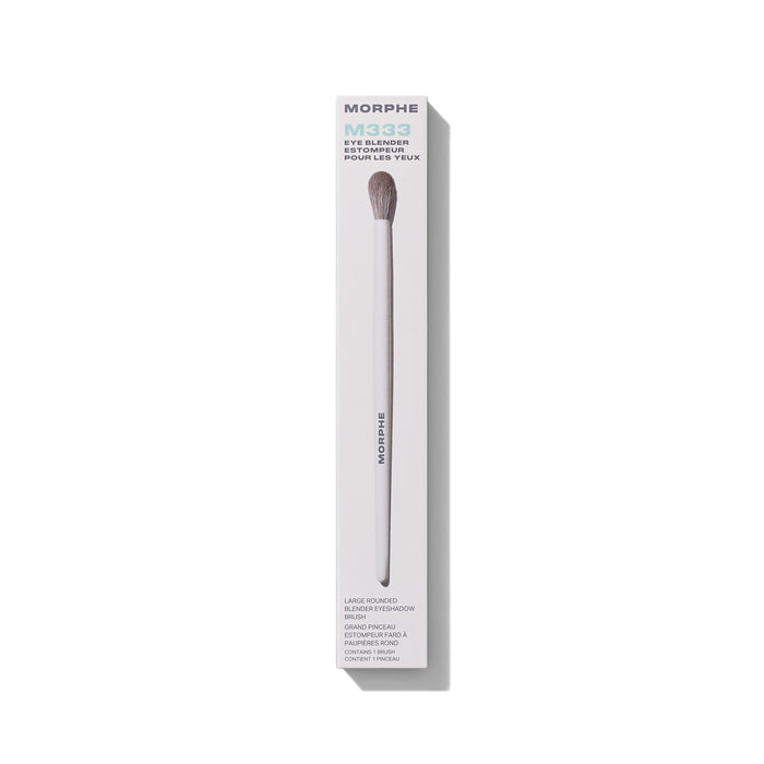 M333 Large Rounded Blender Eyeshadow Brush in cream MORPHE box labeled 'M333 EYE BLENDER ESTOMPEUR POUR LES YEUX' with brush visible.
