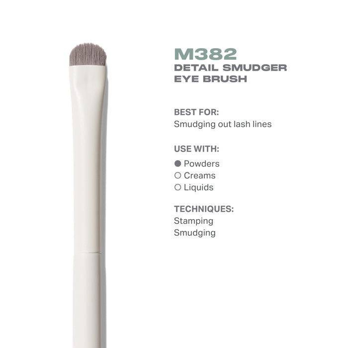 M382 Detail Smudger Eye Brush features: cream MORPHE handle, best for smudging out lash lines, use with powders, stamping and smudging.