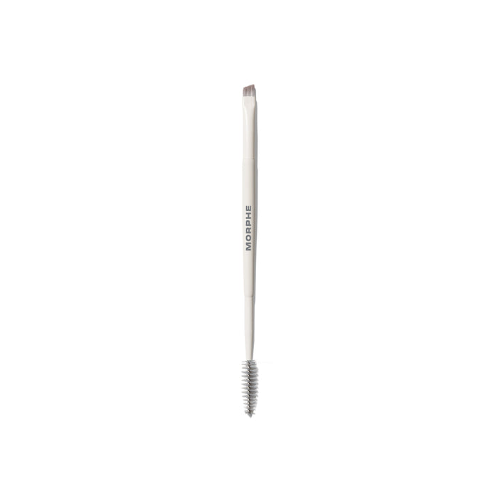 M401 Dual-Ended Angled Brow Brush & Spoolie with cream MORPHE handle, angled brush at one end and spiral spoolie at the other.