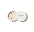 {Translucent Mini} Open Morphe Mini Bake & Set Soft-Focus Setting Powder jar showing translucent loose powder under sifter, white MORPHE lid.