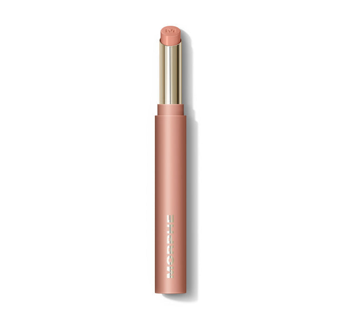 {Teddy} Morphe Lip Filter Hydroplump Soft Matte Lipstick in shade Teddy, open bullet, nude peach tone, MORPHE printed on tube.