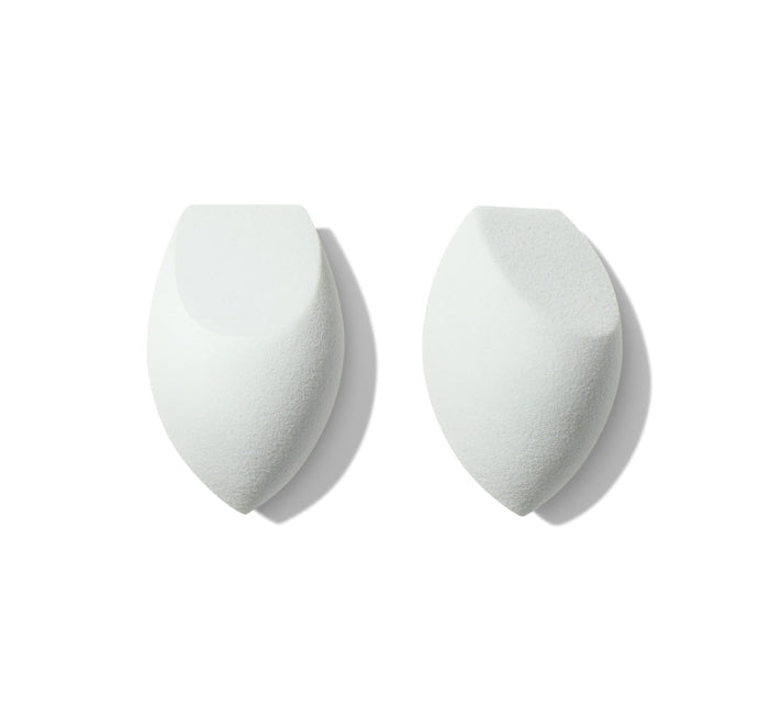 Morphe One Done Mini Sponge Duo featuring two white mini makeup sponges with flat-top and pointed-tip shapes on a white background.