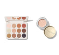 Chromaplus 12 Pan Solo Artist open eyeshadow palette with 12 warm neutral shades alongside a MORPHE eye primer pot with gold lid engraved MORPHE.