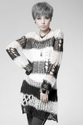 Punk Rave Damage Striped Sweater [Black/White] - Vampirefreaks Store