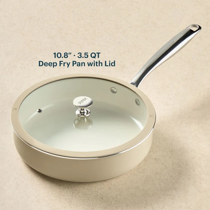 Pyrex® Ceramic Cookware 10.8-in/3.5qt Deep Fry Pan with Lid