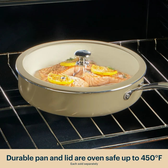 Pyrex® Ceramic Cookware 10.8-in/3.5qt Deep Fry Pan with Lid