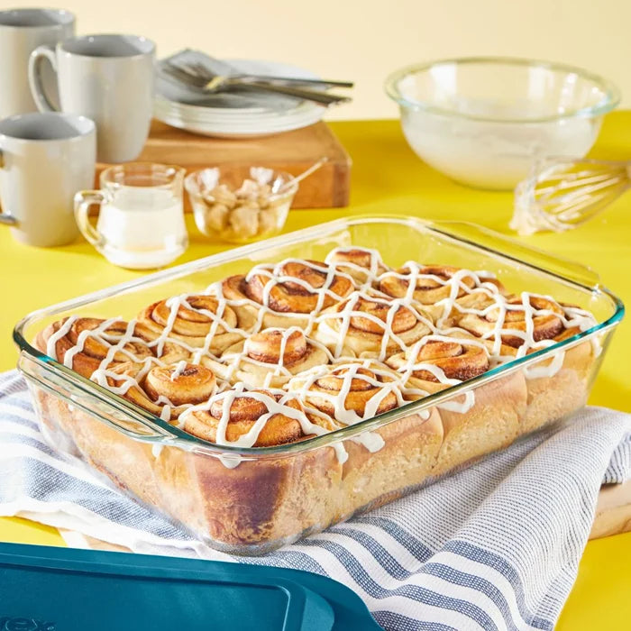 Pyrex® Deep 9 x 13" Rectangular Glass Baking Dish with Blue Lid