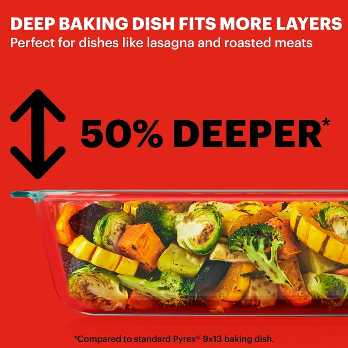 Pyrex® Deep 9” x13” 2-in-1 Glass Baking Dish with Glass Lid