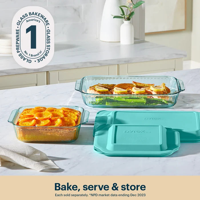 Pyrex® Sculpted Tinted Glass 3QT Oblong Baking Dish with Lid, Aqua