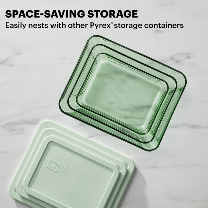 Pyrex® Simply Store® Tinted 6-piece Rectangle Storage Set with Plastic Lids, Green