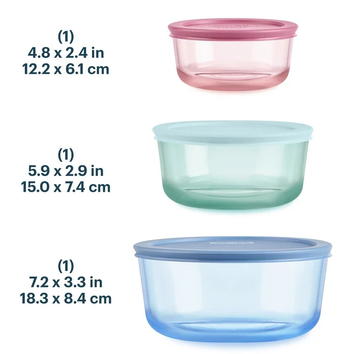 Pyrex® Simply Store® Tinted Glass Round Storage Containers, 6-pc Set, Mixed Colors