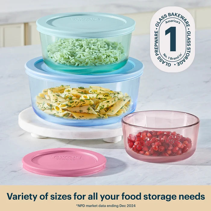 Pyrex® Simply Store® Tinted Glass Round Storage Containers, 6-pc Set, Mixed Colors