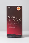 A package of Q-Sera Black Hair Serum, 60ml, with the brand and product information printed on the front.