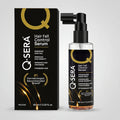 Q-SERA Hair Fall Control Serum bottle with its black and gold retail box, shown on a plain white background.