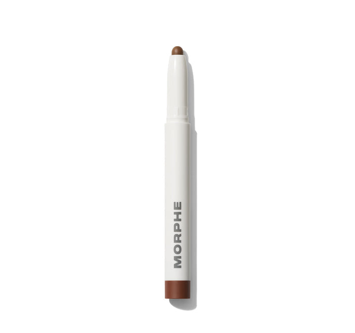 {Sharpened} Morphe Shapelifter Micro Contour Stick in shade Rich, white barrel printed with MORPHE, sharpened tip with deep brown contour product exposed.