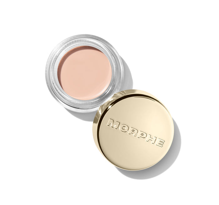 {Airplay} Morphe Solo Artist Priming Cream Eyeshadow open clear jar with soft peachy-nude cream and gold lid embossed MORPHE.