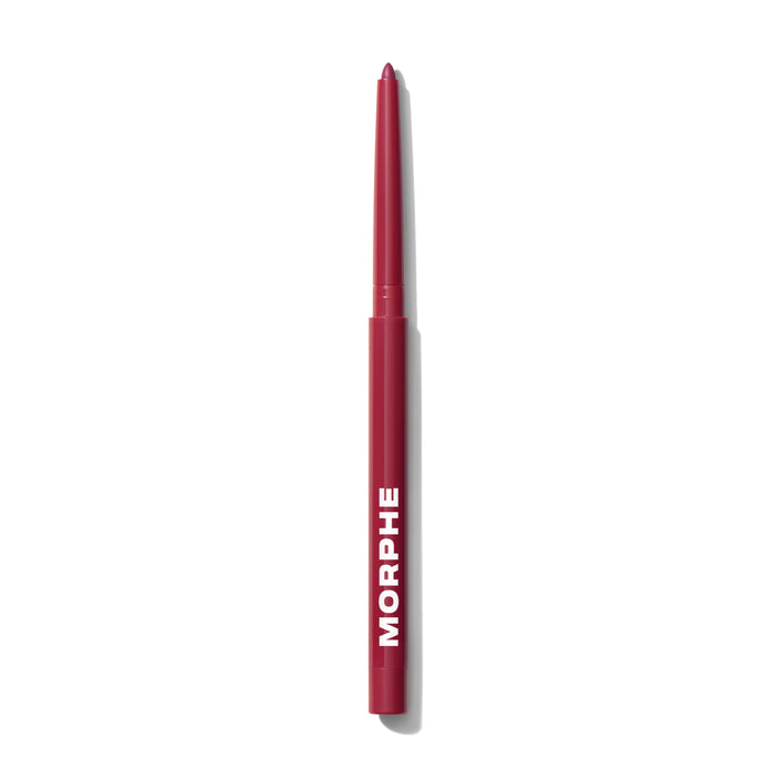 {Bella} Morphe Soulmatte Filling Gel Lip Liner in Bella, a deep berry-red retractable pencil with white MORPHE branding on the barrel.