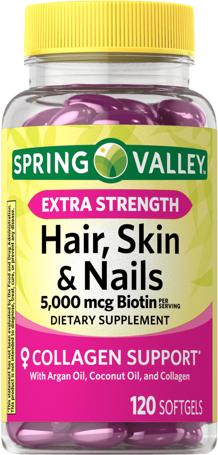 Spring Valley Hair, Skin & Nails Dietary Supplement Softgels, 5,000 Mcg Biotin, 120 Ct