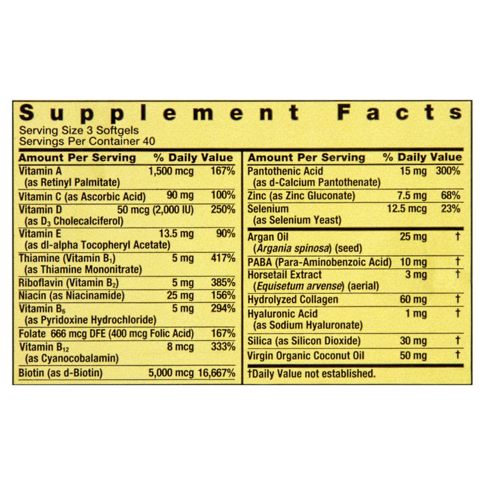 Spring Valley Hair, Skin & Nails Dietary Supplement Softgels, 5,000 Mcg Biotin, 120 Ct