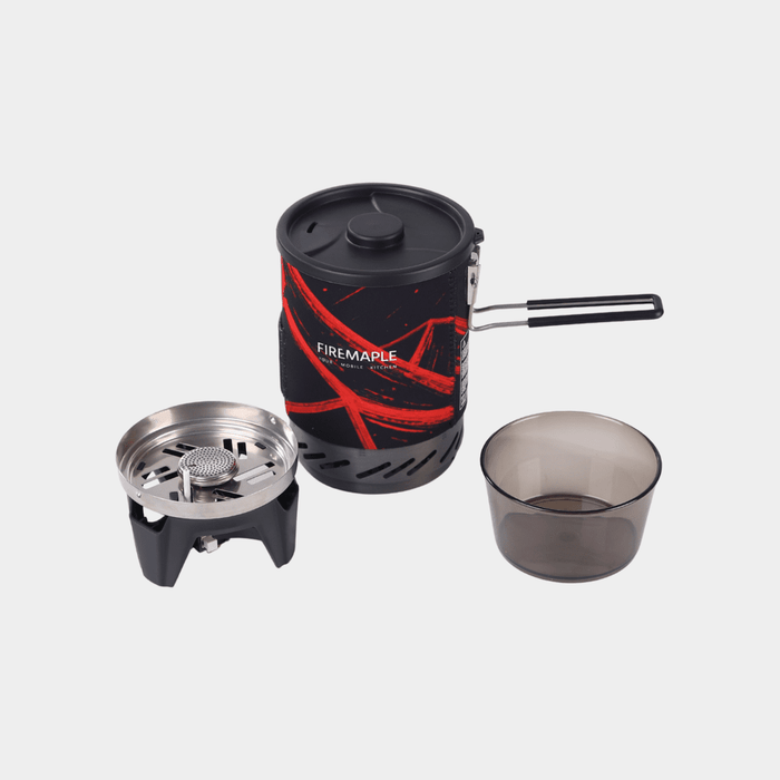 Portable camping stove with pot and burner on a white background #color_black-red