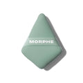 Sage green Morphe To The Point Dual-Sided Powder Puff in diamond shape with MORPHE elastic band, plush velour fabric on front.