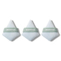To The Point Mini Powder Puff Trio featuring three white triangular powder puffs with sage green MORPHE bands on a white background.