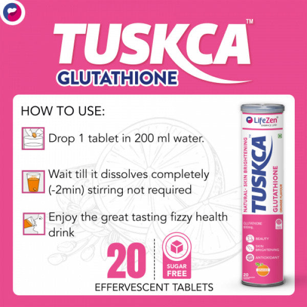 TUSKCA Glutathione Effervescent orange Flavor, 20 Tablets